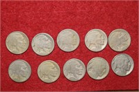 (10) Buffalo Nickels 1913 & Nine without Date
