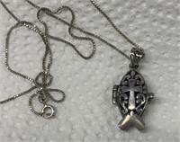 Sterling Silver Fish Prayer Box Necklace
