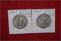 1918 & 1918-D Walking Liberty Half Dollar