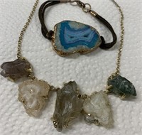 Necklace & Bracelet w/ Natural Rough Stones and