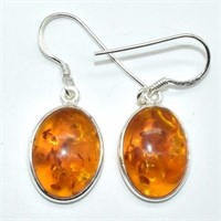 Silver Amber Dangle Hook Earrings SJC