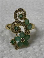 Sterling Silver Ring w/ Emerald Gemstones Sz 8