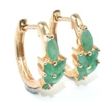 Rose Gold Plated Sterling Emerald Hoop Earrings JC