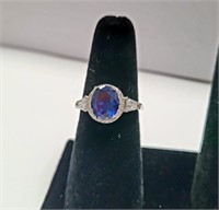 Sterling Silver Sapphire& Cz Fashion Ring SJC
