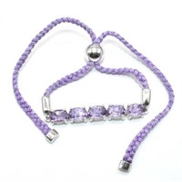 Sterling Silver Amethyst Braided Cord Bracelet SJC