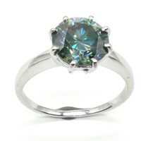 Sterling Silver Blue-Green Moissanite Ring SJC