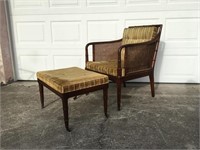 1960’s Bamboo & Caned Lounge Chair & Ottoman 12A