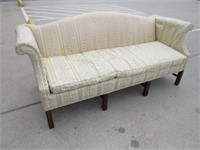 Antique, Wood-Legged Yellow Upholstered Couch