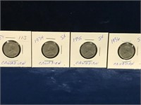 1933, 34, 35, 36 Canadian nickels