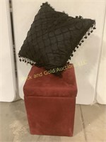 Red Ottoman & Black Tasseled Pillow