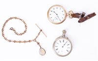 Lot of Two Open Face Pocket Watches & A Watch Fob