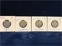 1945, 46, 47, 47ml Canadian nickels