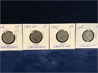 1946, 47, 47ml, 48 Canadian nickels