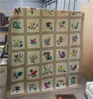 Antique Hand Stitched Bird Quilt-72x94