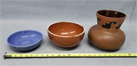 Mexican Pottery Vase & 2- Bowls