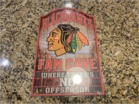 Chicago blackhawks wooden fan cave sign