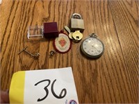 Pocket watch, lock, pins