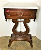 Lyre Marble Top Side Table with 1 Drawer