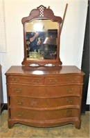 Antique Bow Front 5 Drawer Dresser with Mirror