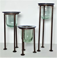 Metal Candle Holders with Glass Insets