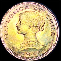 1947 Chile Gold 100 Pesos UNCIRCULATED