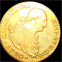 1798 Spanish Gold 2 Escudos ABOUT UNCIRCULATED
