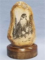 Beautiful scrimshaw of an eagle by Michael Scott o