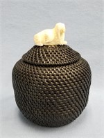 Carl Hank lidded baleen basket with finely carved