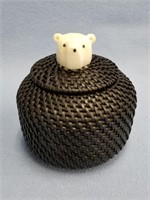 Carl Hank lidded baleen basket with finely carved