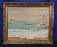 Framed Oil Painting on Canvas Sailing on Ocean