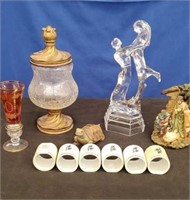 Box Lot with Statue, Candy Dish and Napkin Rings