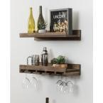 Rustic Luxe 6"x24"x10" 2-Tier Wood Shelf and Glass