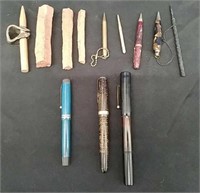Bag Vintage Pens-3 Ink Pens, 5 Pens/Pencils, Misc