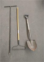 Irrigation Key, Steel Rake, Short Spade Shovel