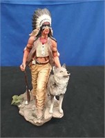 Native American with Wolf Statue