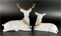 Glazed Ceramic Deer with Gilt Accents