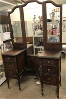 Antique 6-Drawer Dressing Table with Tri-Fold