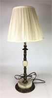 Brass & Stone Lamp with Pleated Shade