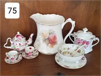 Hand Painted China Pitcher, Sugar & Others