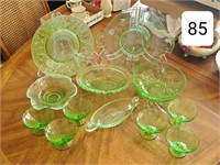 (2) Boxes of Green Depression Glassware