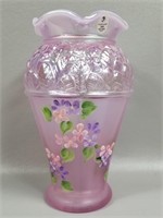 Fenton Iridescent Pink Handpainted Glass Vase