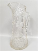 Vintage Glass Pitcher With Floral Etching