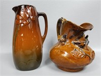 Antique Weller Pitcher & Brown Folk Art Pitcher