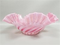 Large Opalescent Pink Ruffle Edged Bowl