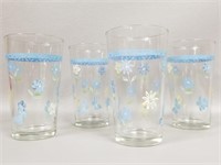 Four Vintage Springtime Glass Tumblers