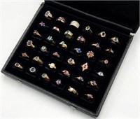 Lot: 36 Sterling Rings, some with Gemstones.