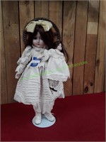 18" Porcelain Doll w/ Stand w/ 9" Doll in Her Arms