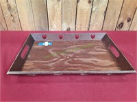 Vintage Wooden Tray With Hearts