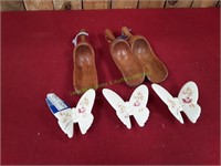 (3) Wooden Scoops & (3) Porcelain Butterflies