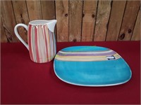 Multi-Colored Serving Platter w/ Pitcher